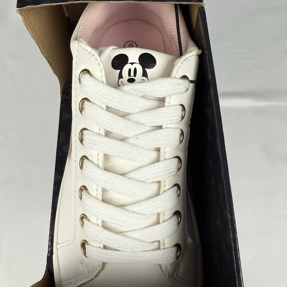 Disney White Sneakers with Rose Gold Glitter Mickey Accent